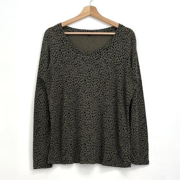 Rails Colby Linen-Blend Scoop Neck Long Sleeve Tee Olive Mini Spotted - Small - Picture 2 of 10